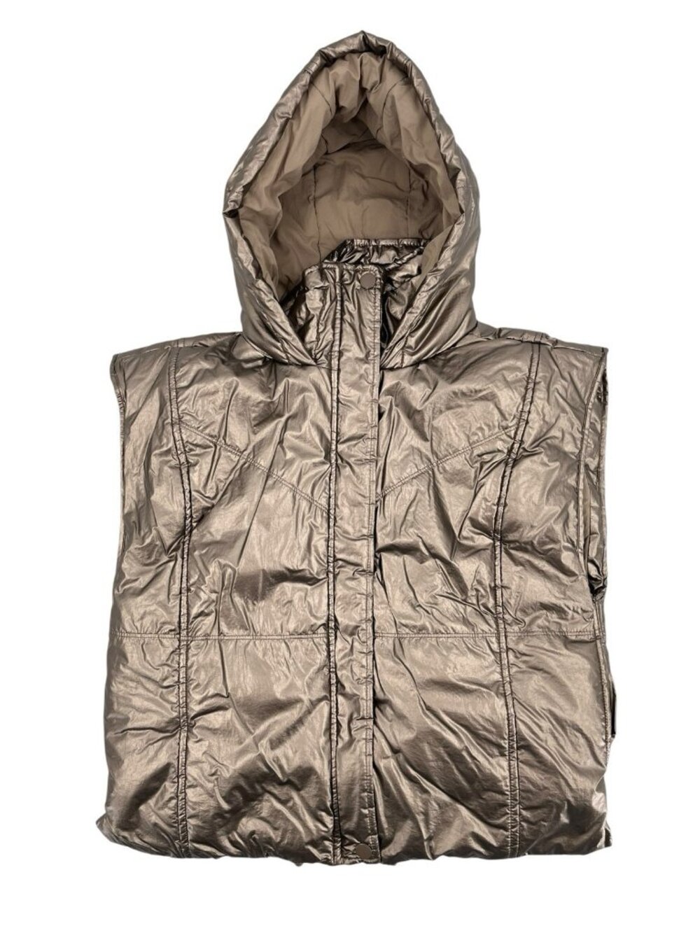 DAILY PRACTICE Women's Gold Metallic Hooded Puffer Vest XXS